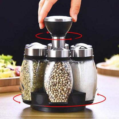 Rotating Spice Rack with Airtight Jars–360° Kitchen Organiser, Space-Saving Spice Storage Set with Sealed Bottles