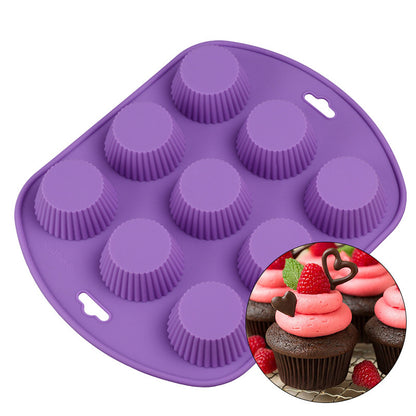 Silicone Muffin Tray–9-Cup Round Baking Mold, Non-Stick Cupcake, Jelly & Pudding Mold