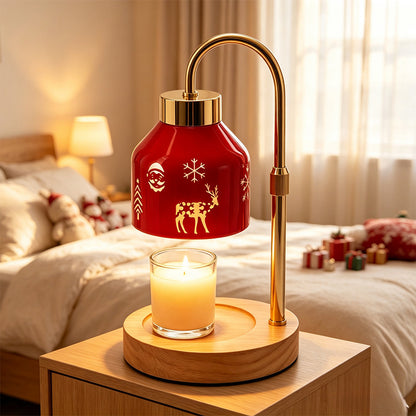 Red Glass Wax Melt Lamp - Christmas Aromatherapy Candle Warmer with Wooden Base & Ambient Night Light