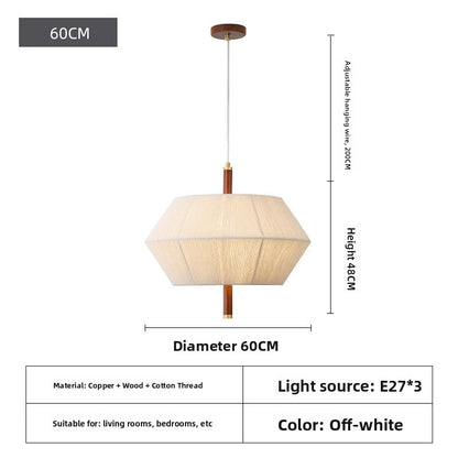 Japanese Wabi-Sabi Pendant Light - Natural Wood & Woven Fabric LED Ceiling Light for Dining Room & Living Room