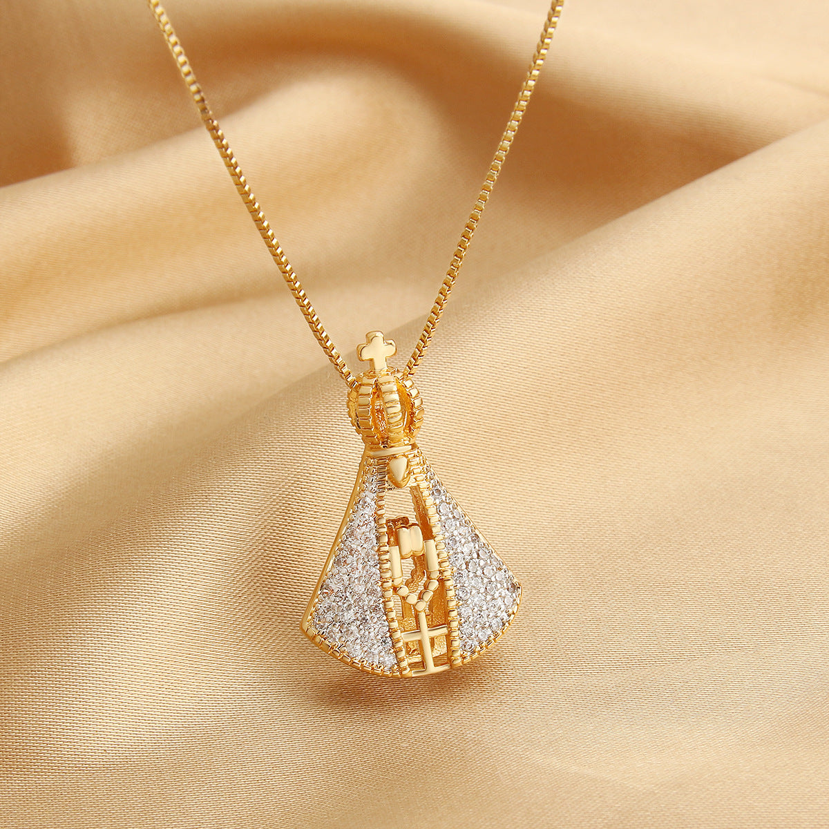 Double-Sided Madonna Zircon Necklace–Vintage Religious Pendant Necklace For Women