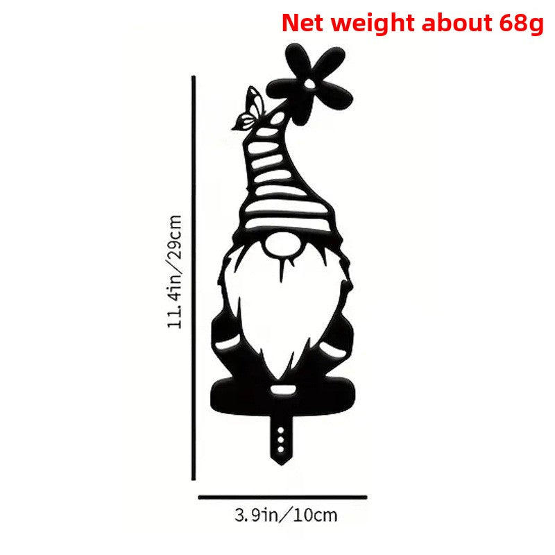 Rustic Metal Garden Gnome Stake–Decorative Iron Garden Silhouette Ornament