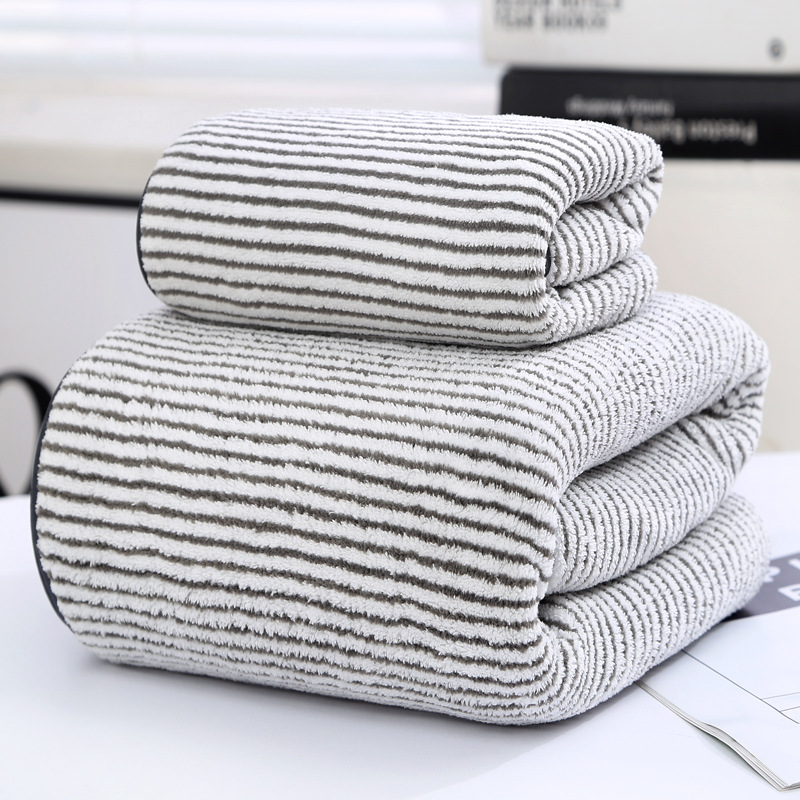 Bamboo Charcoal Fiber Towel Set-Ultra Soft Coral Fleece Bath Towels-Super Absorbent Quick Dry Bathroom Towels