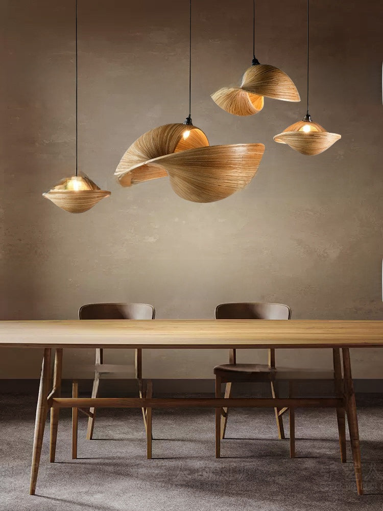 Handwoven Rattan Pendant Light - Japanese Wabi-Sabi LED Ceiling Light