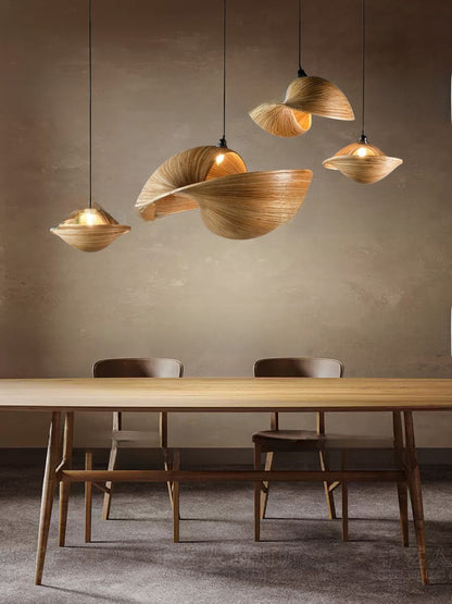 Handwoven Rattan Pendant Light - Japanese Wabi-Sabi LED Ceiling Light
