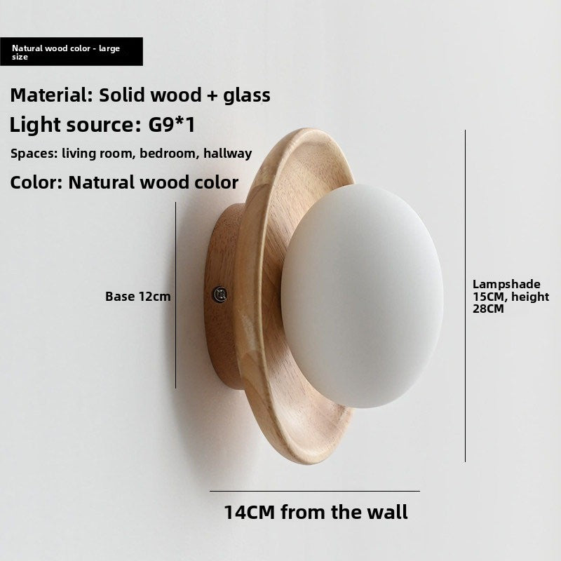 Japanese Natural & Walnut Wall Light - Vintage Wood & Glass LED Bedside Wall Lamp
