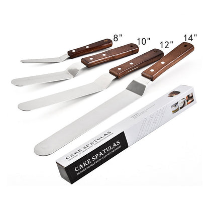 4-Piece Offset Spatula Set–Stainless Steel Cake Decorating Spatulas with Wooden Handles, Baking Tools