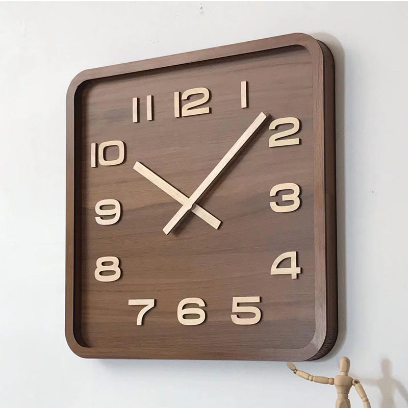 Solid Walnut Wood Wall Clock–Silent Japanese Minimalist Wooden Clock for Living Room, Bedroom & Office