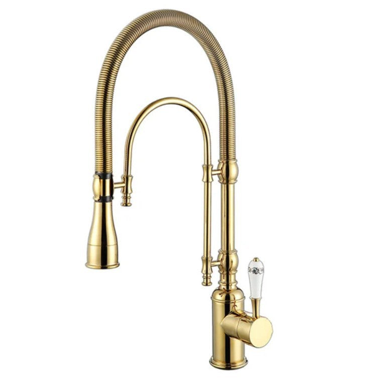 Luxury Copper Kitchen Mixer Tap - Pull-Down Spring Kitchen Faucet with Multifunction Spray Head & Hot Cold Water Control
