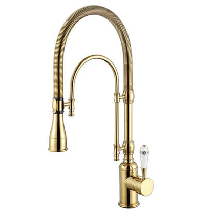 Luxury Copper Kitchen Mixer Tap - Pull-Down Spring Kitchen Faucet with Multifunction Spray Head & Hot Cold Water Control