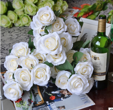 12 Head Faux Rose Bouquet–European Style Silk Flowers for Home & Wedding Décor