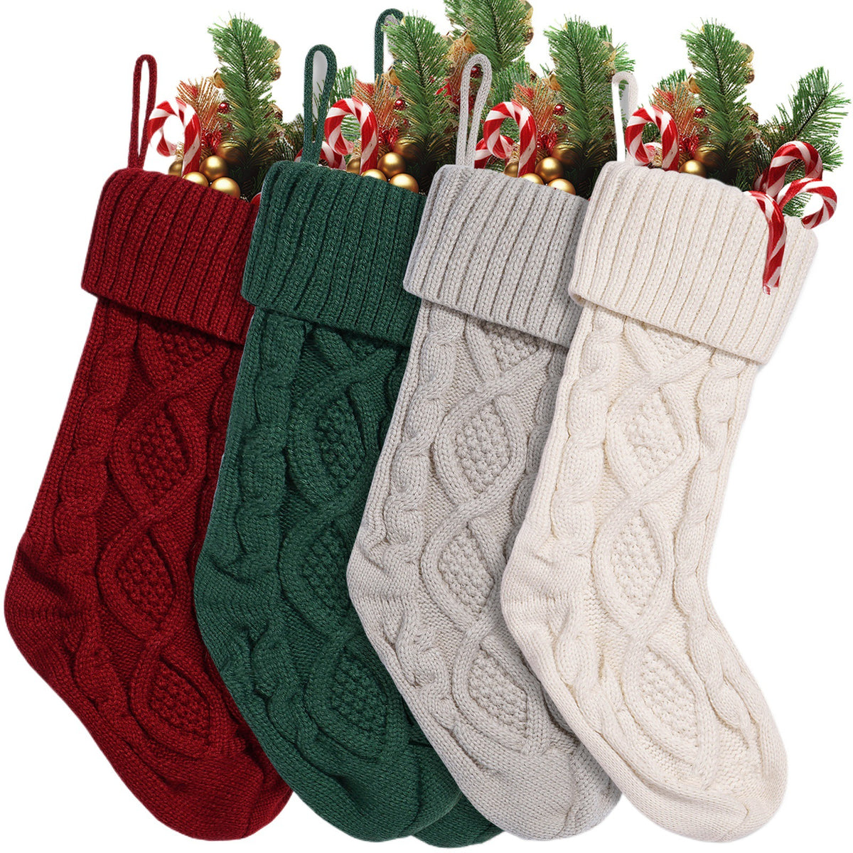 45cm Knitted Christmas Stocking - Diamond Pattern Hanging Christmas Gift Stocking Decoration