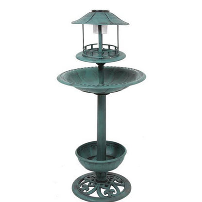Solar Bird Bath & Feeder with LED Light - Antique Outdoor Garden Bird Station