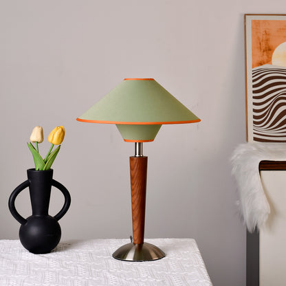 Mid-Century Table Lamp - 1960s Vintage Solid Wood Bedside Lamp with Fabric Shade