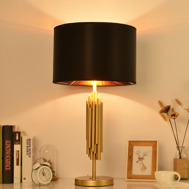 Modern Gold Table Lamp - Fabric Shade Luxury Bedside & Living Room Lamp