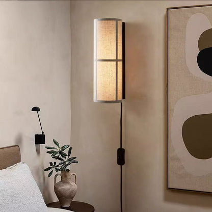 Japanese Fabric Wall Light - Wabi-Sabi LED Wall Lamp with Plug-In or Hardwired Options for Bedroom & Living Room