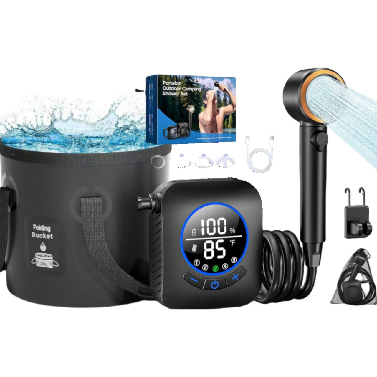 Portable Rechargeable Camping Shower–High-Pressure Outdoor Shower With Digital Temperature Display
