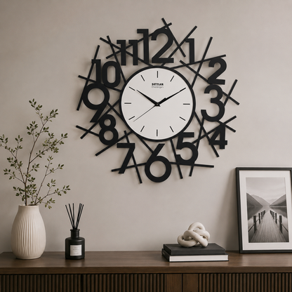 Modern Silent Wall Clock–Contemporary Iron Art Decorative Clock for Living Room, Bedroom & Office