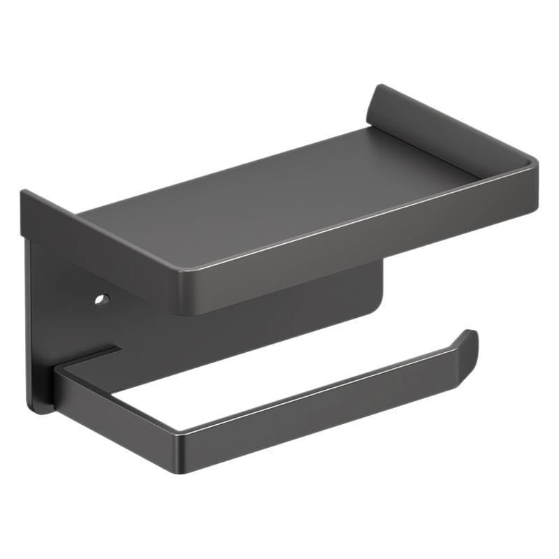 No Drill Toilet Paper Holder with Phone Shelf-Wall Mounted Tissue Holder Rack-Modern Bathroom Storage Organiser