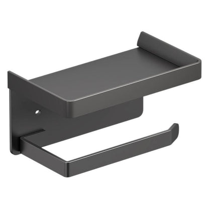 No Drill Toilet Paper Holder with Phone Shelf-Wall Mounted Tissue Holder Rack-Modern Bathroom Storage Organiser