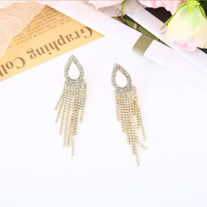 Geometric Tassel Chain Earrings–Alloy Drop Earrings with Silver Needle, Brown & Bronze Statement Jewellery
