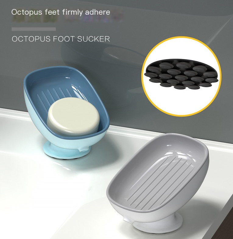 Suction Cup Soap Dish Bathroom Holder-No Drill Wall Mounted Soap Tray-Non-Slip Shower Soap Storage Rack