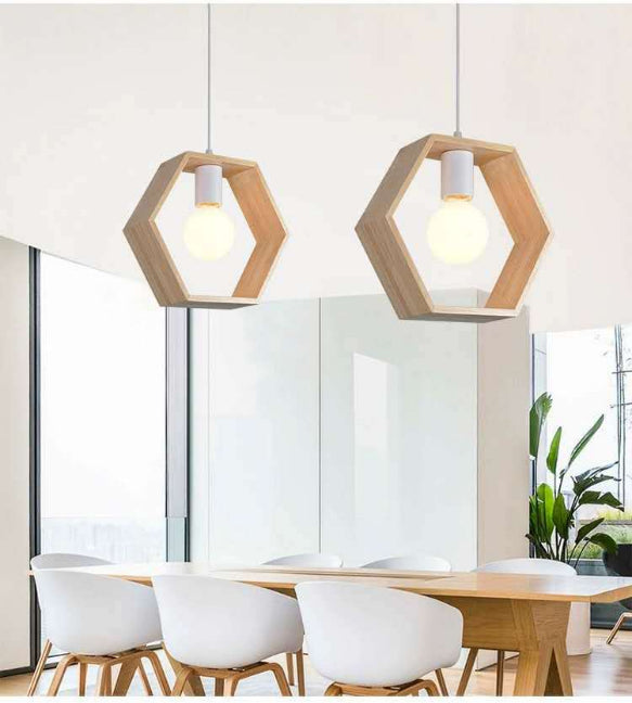 Nordic Wooden Pendant Ceiling Light - Modern Oak Hanging Ceiling Lamp