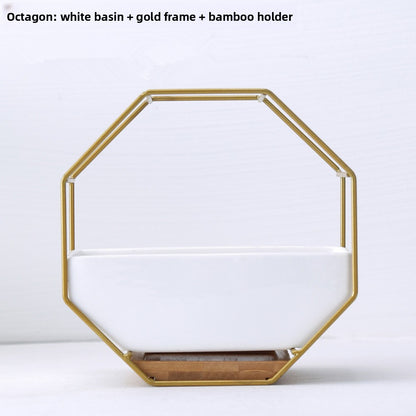 Nordic Ceramic Wall Planter–Modern Geometric Hanging Plant Pot With Bamboo Stand