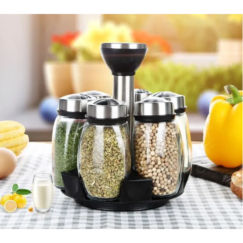 Rotating Spice Rack with Airtight Jars–360° Kitchen Organiser, Space-Saving Spice Storage Set with Sealed Bottles