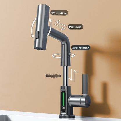 Digital Temperature Pull-Out Kitchen Mixer Tap - 360° Swivel Multifunction Faucet
