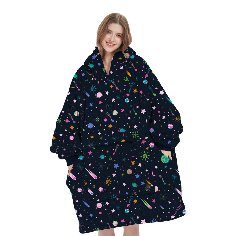 USB Heated Hooded Blanket - Oversized Double-Layer Flannel Wearable Blanket for Winter & Cosy Lounging