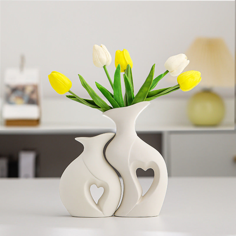 Ceramic Double Vase Set–Modern Nordic Decorative Flower Vases for Living Room & Table Décor