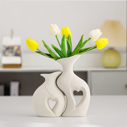 Ceramic Double Vase Set–Modern Nordic Decorative Flower Vases for Living Room & Table Décor