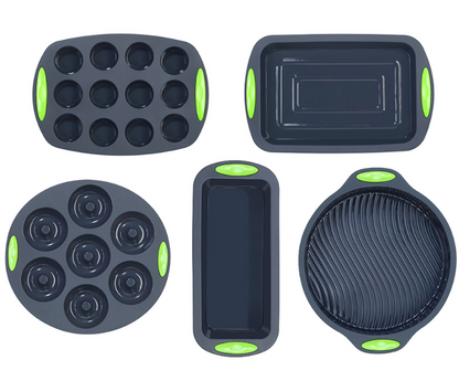5 Piece Silicone Baking Molds–Non-Stick Cake, Muffin & Donut Moulds, Flexible Baking Tray (Multi-Purpose Kitchen Bakeware)