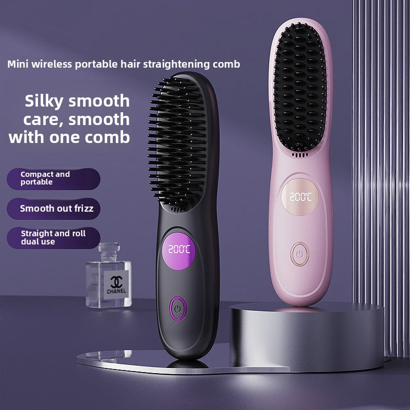 Cordless USB Rechargeable Hair Straightener Brush–3-in-1 Portable Hair Styling Tool