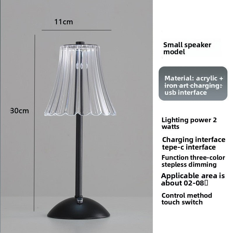 Rechargeable Crystal LED Table Lamp - Touch Control Cordless Bedside Night Light