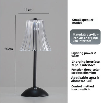 Rechargeable Crystal LED Table Lamp - Touch Control Cordless Bedside Night Light