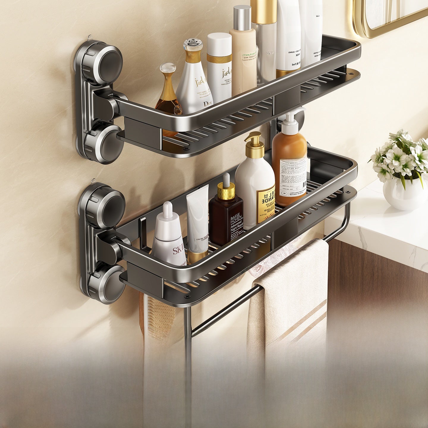 No-Drill Heavy Duty Bathroom Shower Shelf – Suction Cup Storage Rack