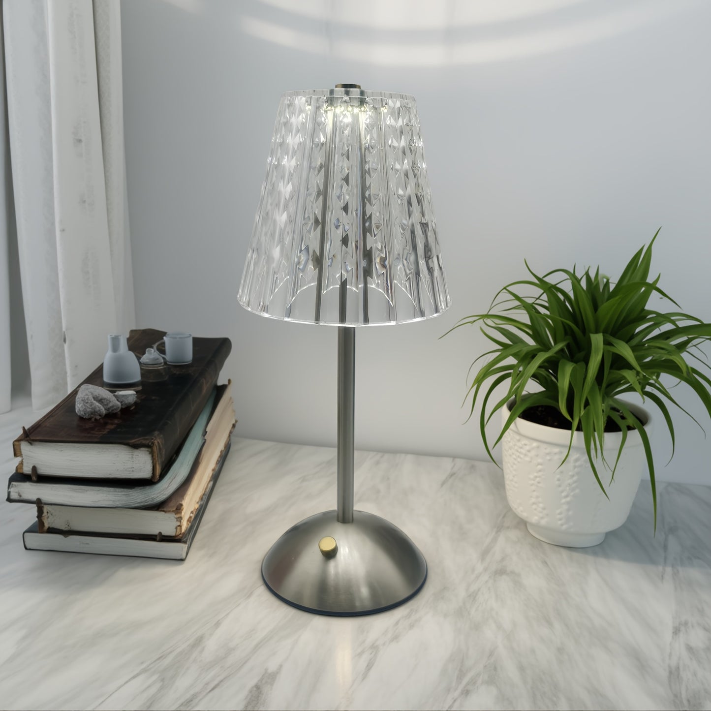 Rechargeable Crystal LED Table Lamp - Touch Control Cordless Bedside Night Light