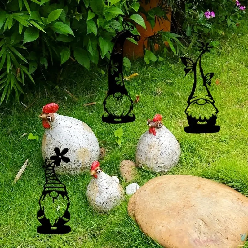 Rustic Metal Garden Gnome Stake–Decorative Iron Garden Silhouette Ornament