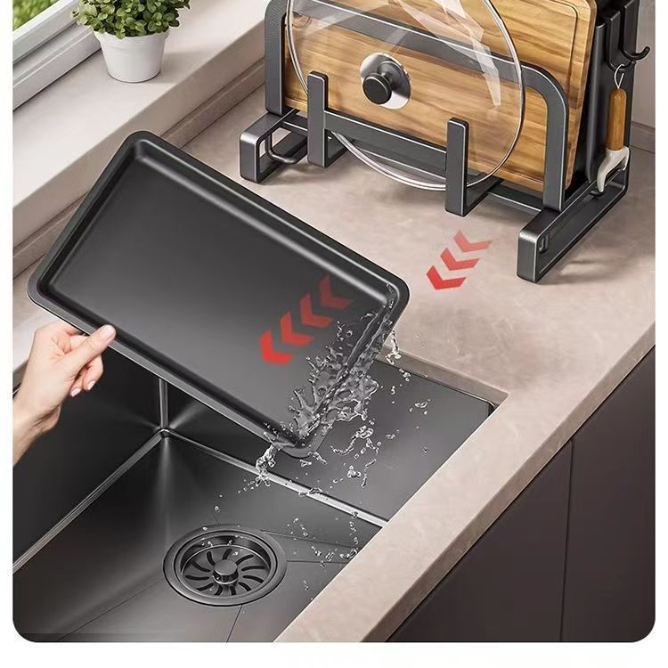 Carbon Steel Kitchen Organiser Rack–Multi-Purpose Knife, Utensil & Cutting Board Storage Stand