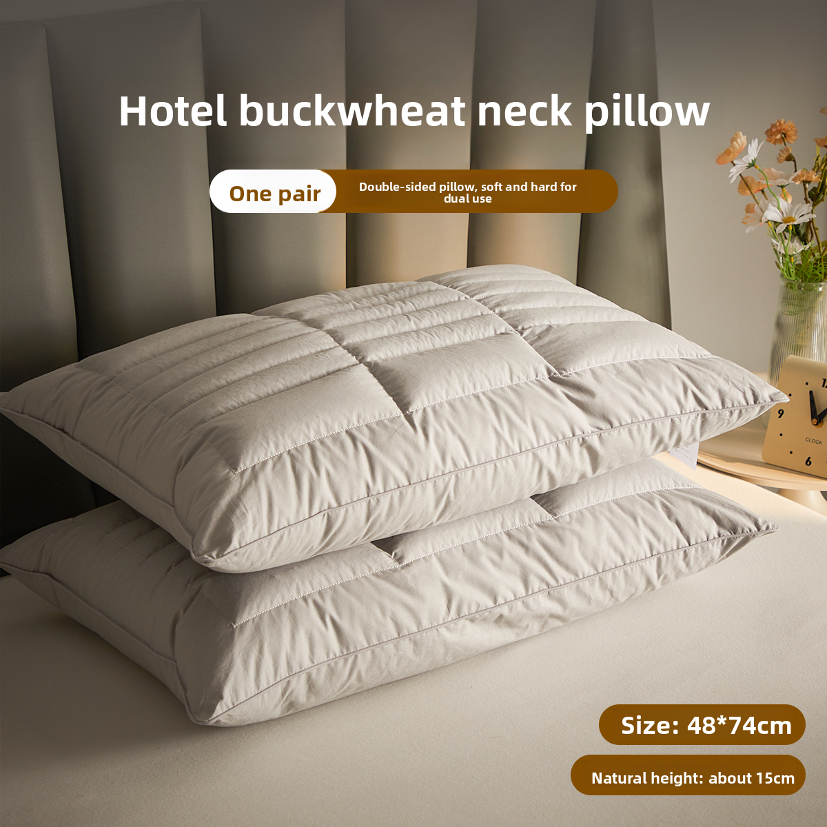 Buckwheat Support Pillow - Double-Sided Cotton Bed Pillow with Natural Buckwheat Filling