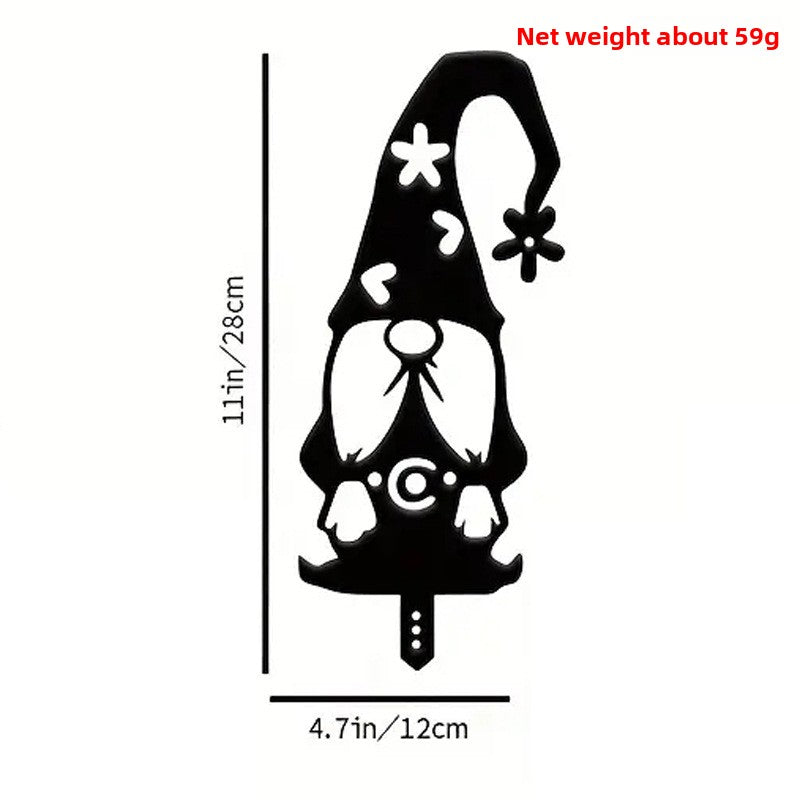 Rustic Metal Garden Gnome Stake–Decorative Iron Garden Silhouette Ornament