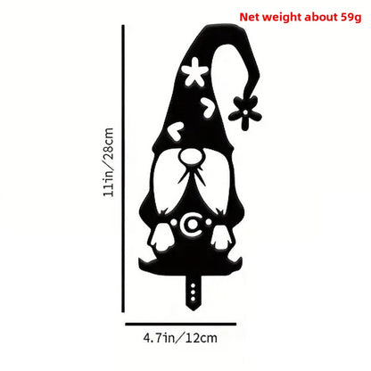 Rustic Metal Garden Gnome Stake–Decorative Iron Garden Silhouette Ornament