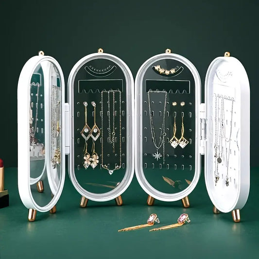 Portable Jewelry Display Holder–Folding Earring & Necklace Organiser Stand, Travel Jewellery Storage Rack (Vintage Style)