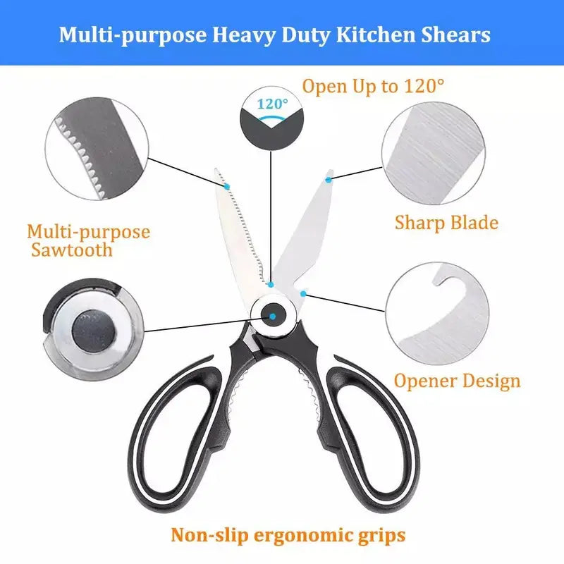 Stainless Steel Kitchen Scissors–Multi-Function Kitchen Shears for Meat, Herbs & Food Prep
