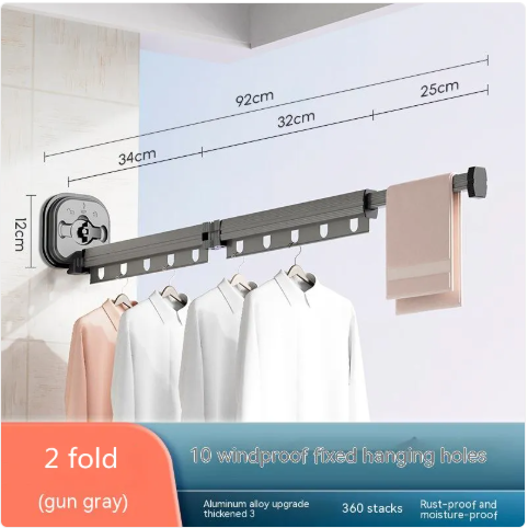 Folding Suction Cup Clothes Hanger–Retractable Wall Mounted Drying Rack for Laundry & Small Spaces