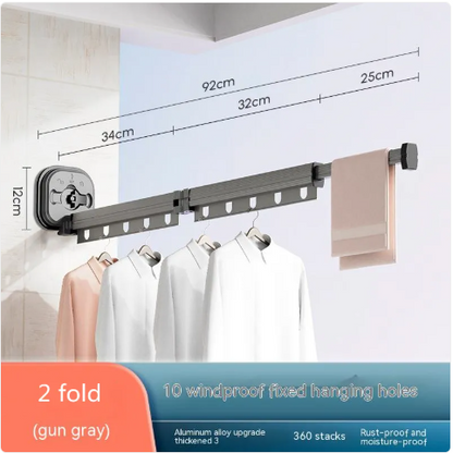 Folding Suction Cup Clothes Hanger–Retractable Wall Mounted Drying Rack for Laundry & Small Spaces