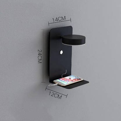 Nordic Wall Bedside Lamp with USB–Adjustable LED Wall Light, Rotatable Head Night Light (Black & White)