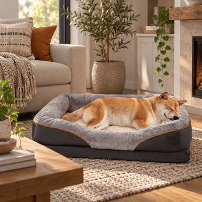 Orthopedic Memory Foam Dog Bed - Supportive Pet Bed with Removable Washable Cover